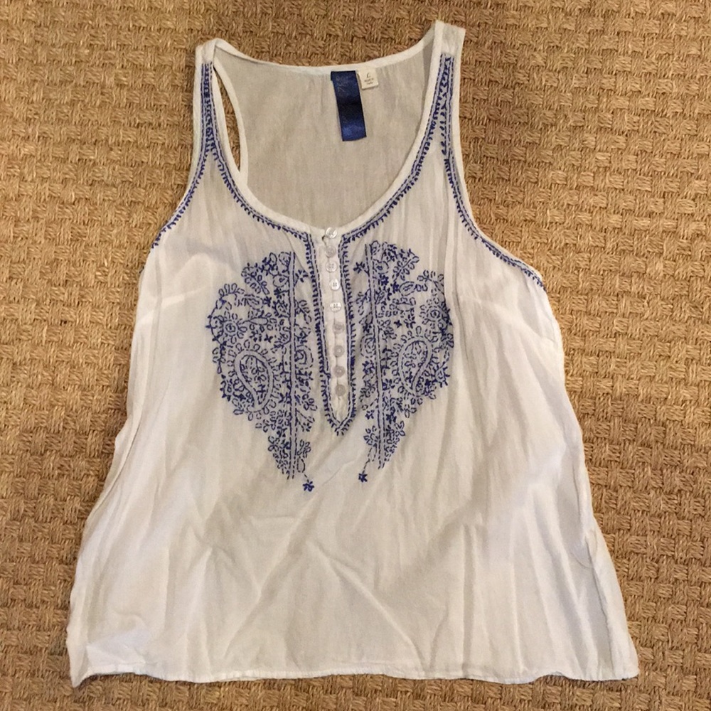 Blue and white tank
